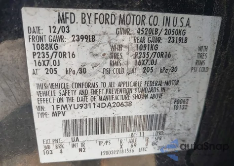 2004 Ford Escape Xlt z USA, uszkodzony, nr VIN 1FMYU93114DA20638